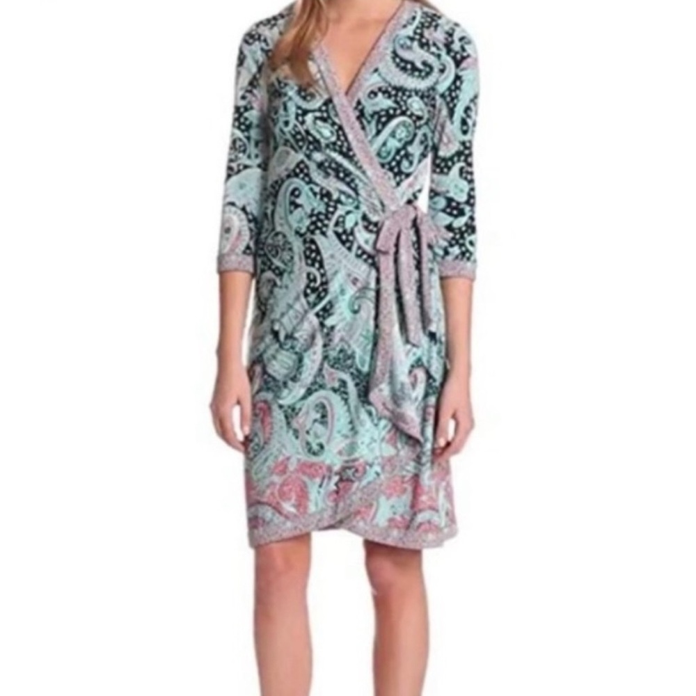 BCBGMAXAZRIA ADELE ABSTRACT PRINT WRAP DRESS  SZ S